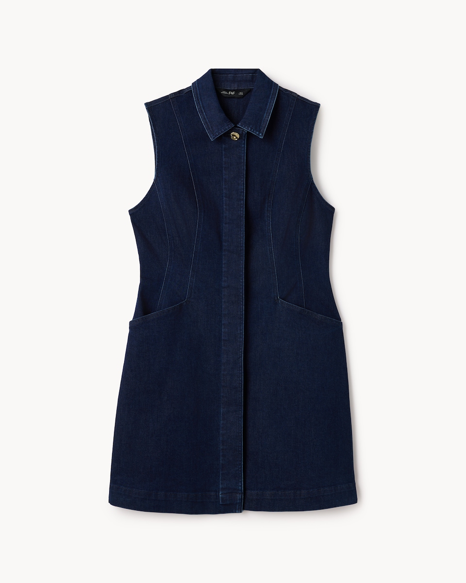 image 1 of F&F Cotton Rich Denim Mini Shift Dress in Navy