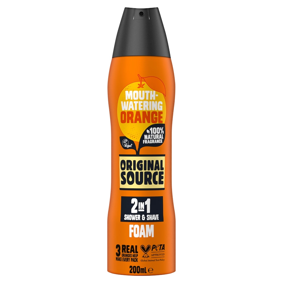 ORIGINAL SOURCE 2IN1 SHOWER & SHAVE FOAM MOUTH-WATERING ORANGE 200ML