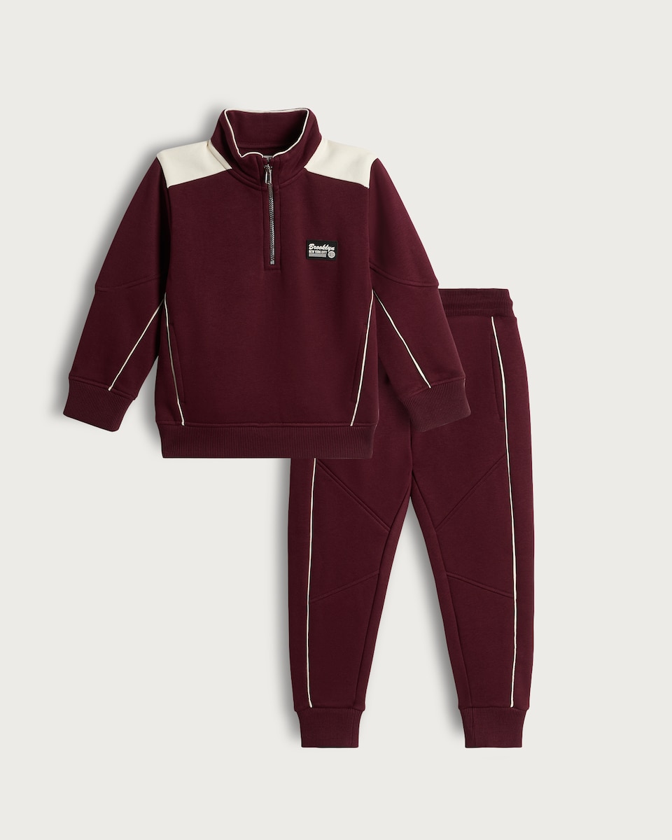image 1 of F&F Boys 2-Piece Cotton Rich Half Zip Sweatshirt and Joggers Set in Purple