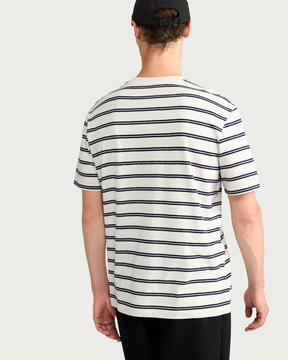image 1 of The F&F Edit Linen Rich Striped T-Shirt in Ecru