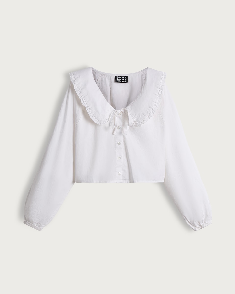 image 1 of OH ME OH MY Pure Cotton Frilled Collar Button Up Blouse in White