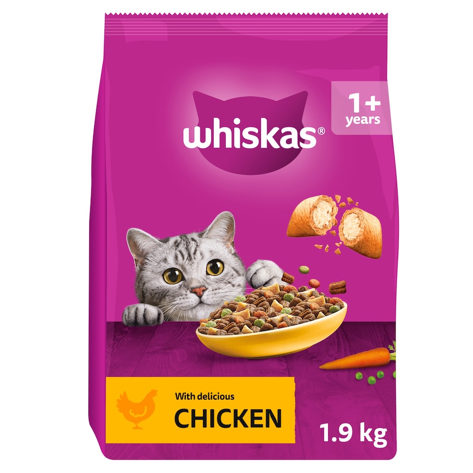 image 1 of Whiskas Adult 1+ Dry Cat Food Biscuits Chicken 1.9Kg