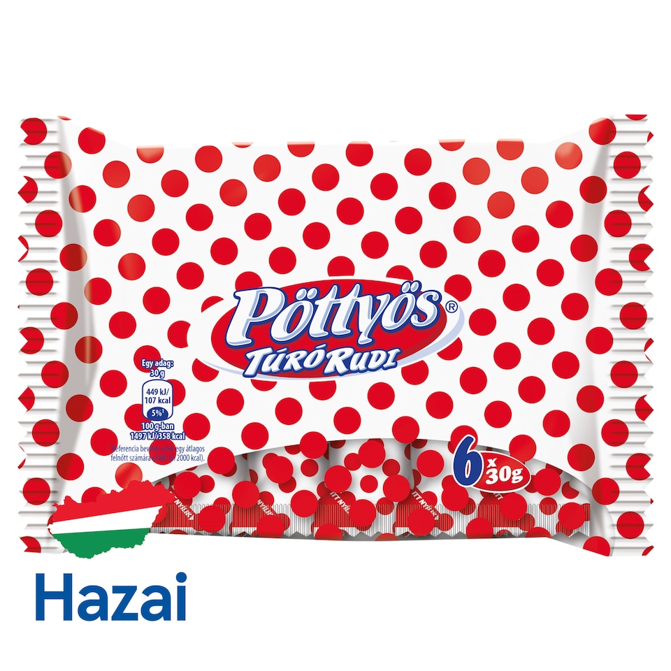 Pöttyös Túró Rudi Unflavoured Cottage Cheese Dessert with Cocoa Coating 6 x 30 g (180 g)