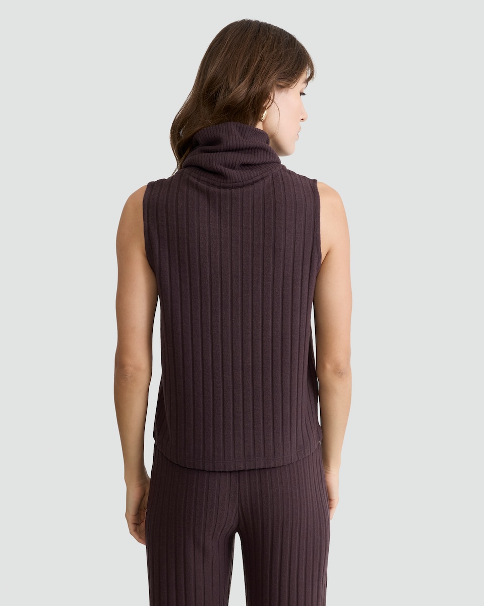image 1 of F&F Ribbed Roll Neck Sleeveless Co-ord Top in Brown