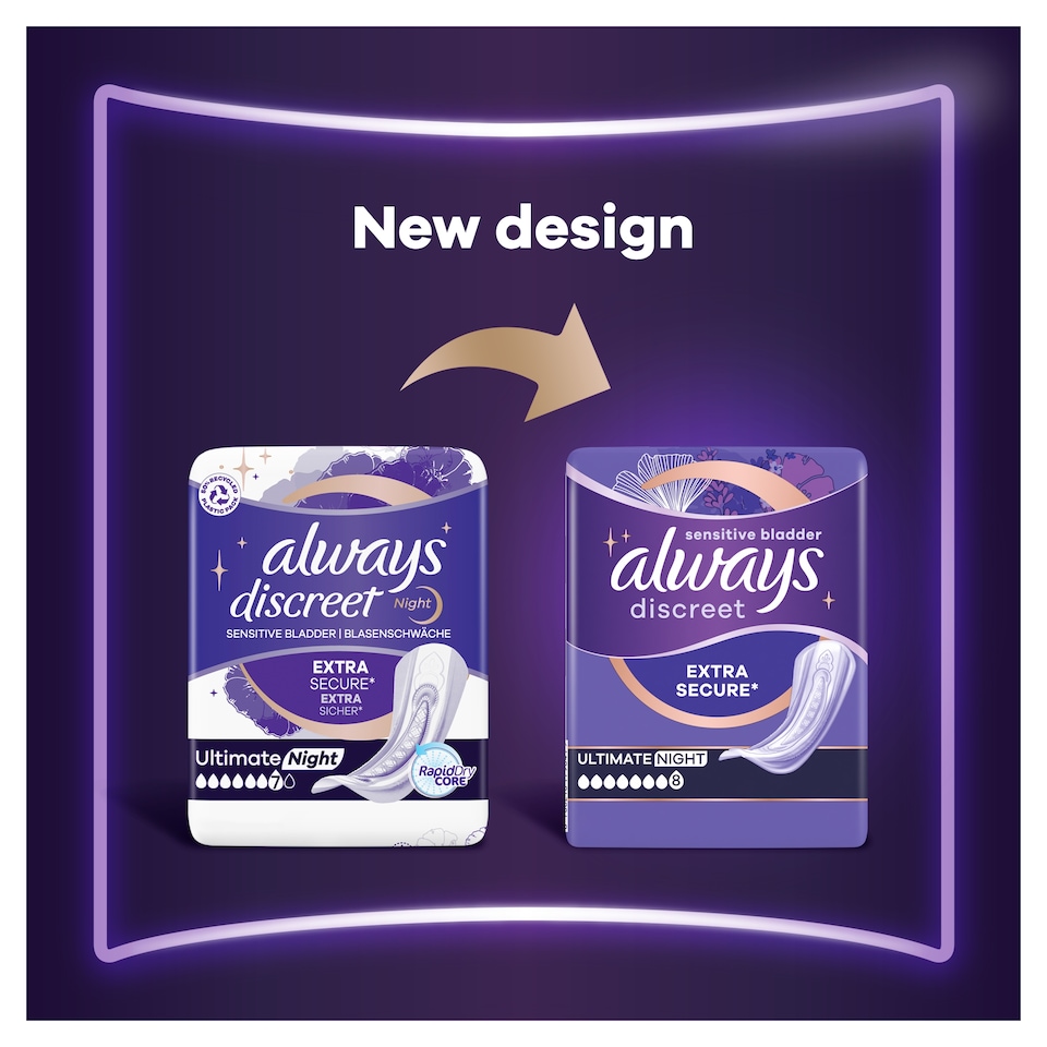 image 1 of Always Discreet Incontinence Ultimate Night Pads 12 Pack