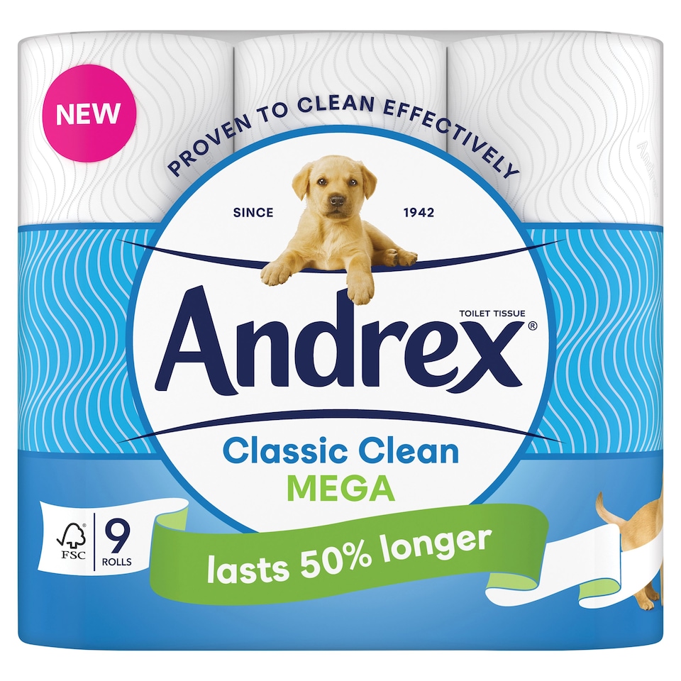 image 1 of Andrex Classic Clean Toilet Tissue 9 Mega Rolls