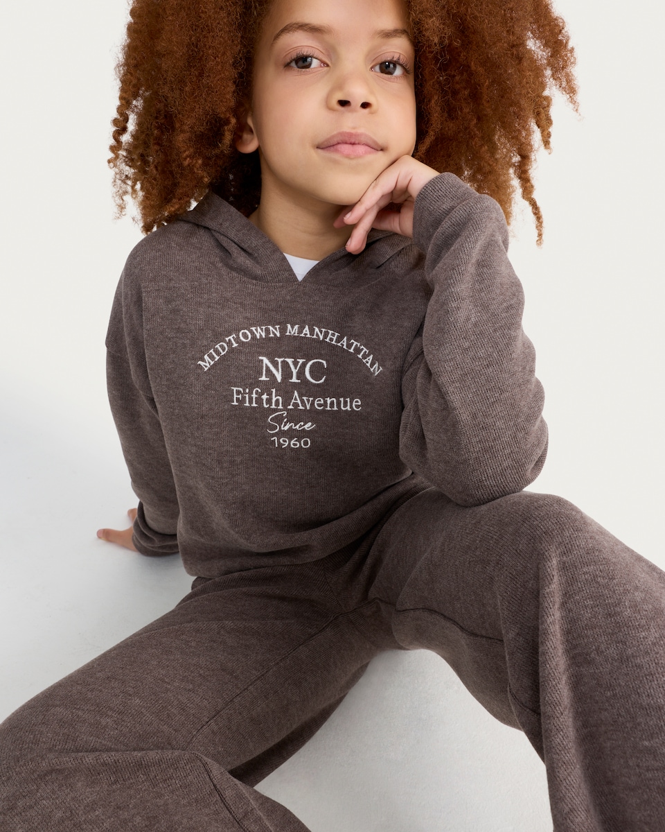 image 1 of F&F Girls 2-Piece NYC Hoodie and Joggers Set in Mink