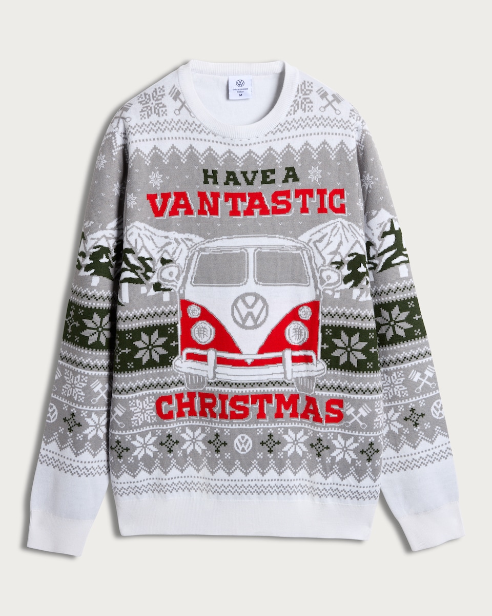 image 1 of Volkswagen Vantastic Knitted Christmas Jumper in Grey