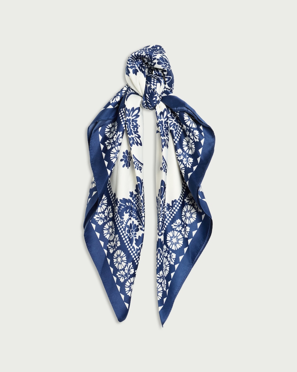 image 1 of F&F Satin Paisley Print Scarf in Navy