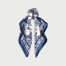 F&F Satin Paisley Print Scarf in Navy