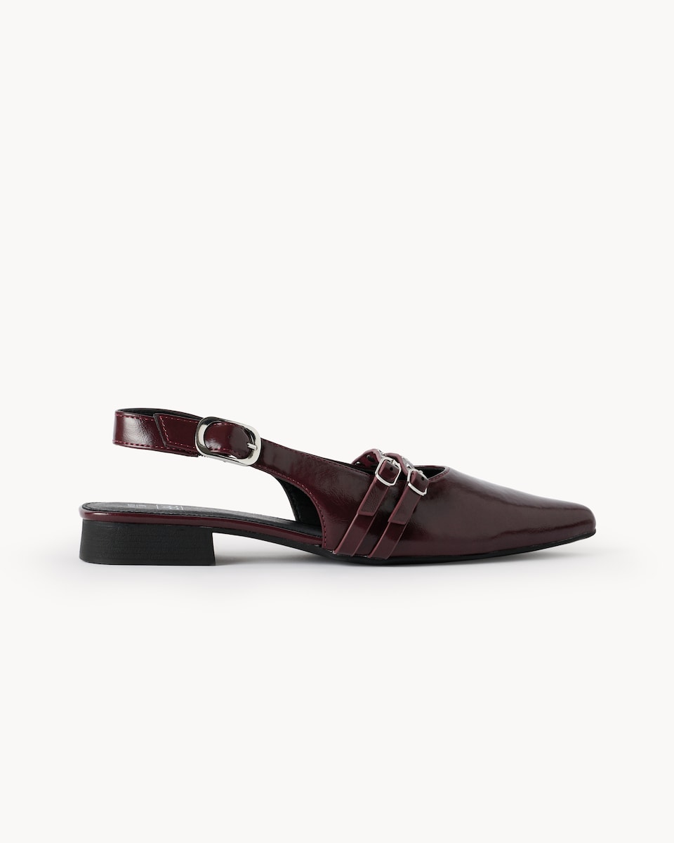 image 1 of F&F Pointed Toe Slingback Shoes in Burgundy