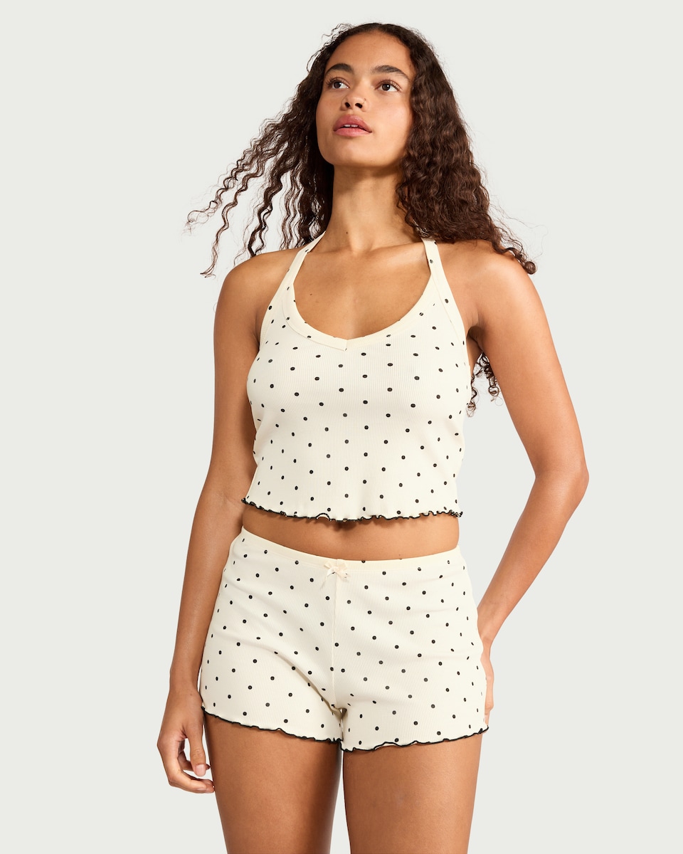 image 1 of OH ME OH MY Cotton Rich Bow Print Pyjama Shorts in Cream