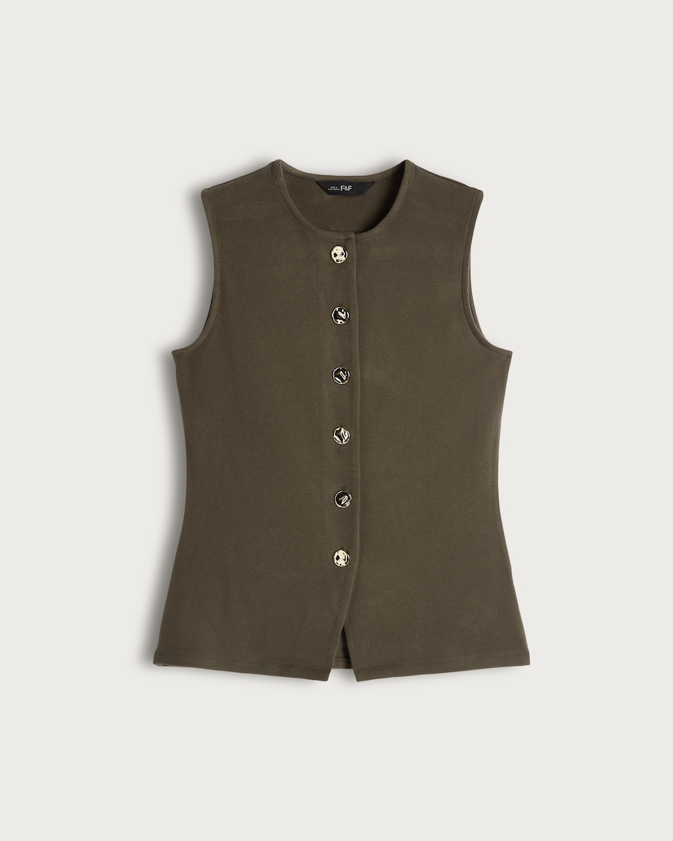 image 1 of F&F Button Up Sleeveless Co-ord Waistcoat in Olive
