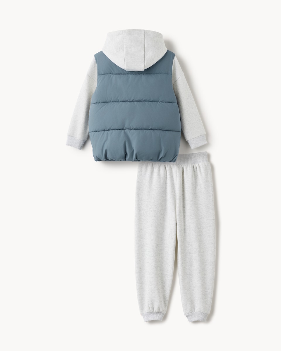 image 1 of F&F Boys 3-Piece Cotton Rich Gilet Set in Blue