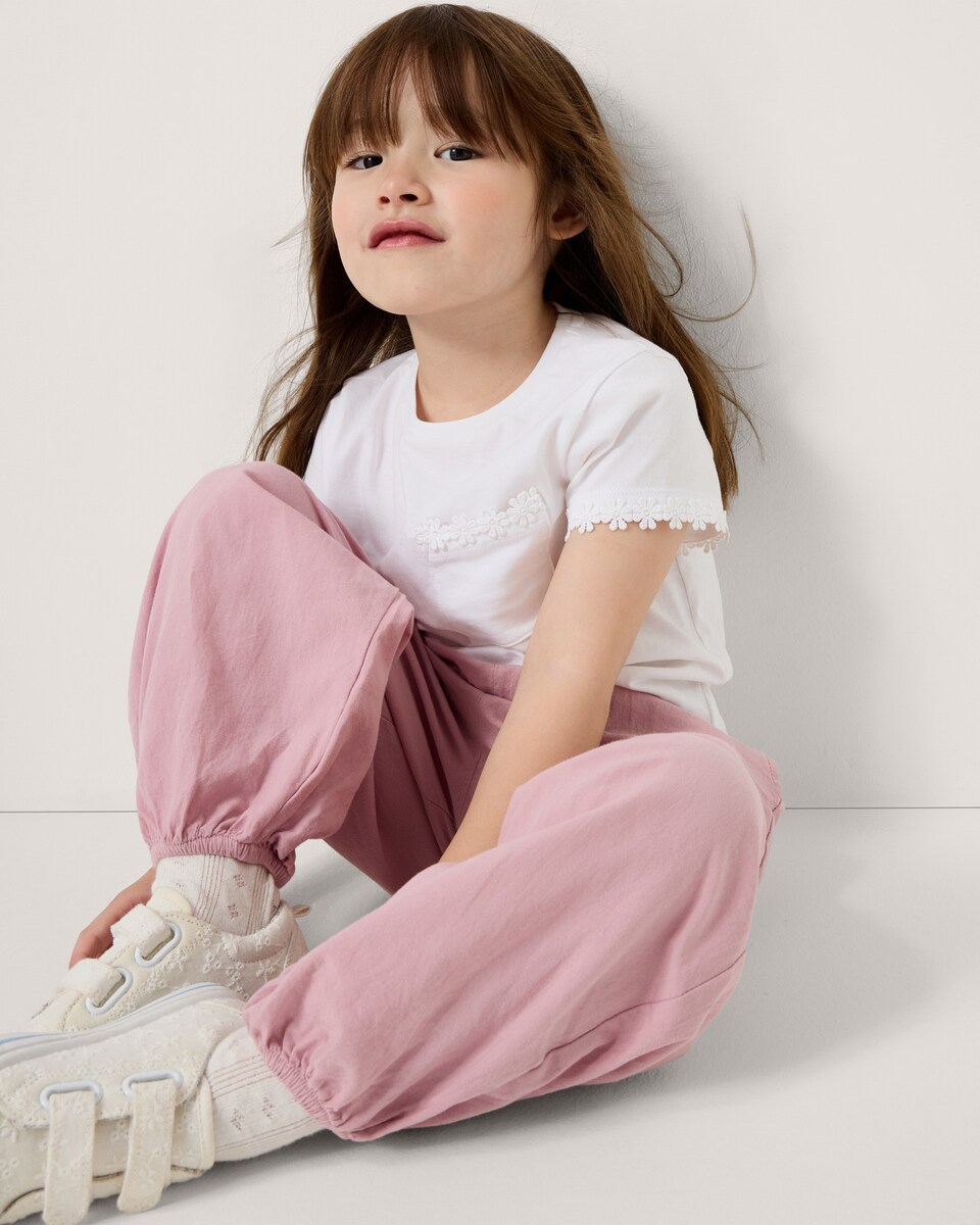 image 1 of F&F Girls Pure Cotton Balloon Leg Trousers in Pink