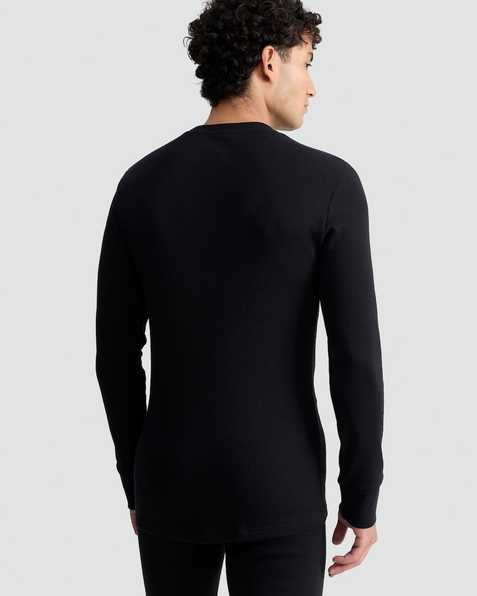 image 1 of F&F WARMPLUS™ Medium Warmth Ribbed Long Sleeved Thermal Top in Black