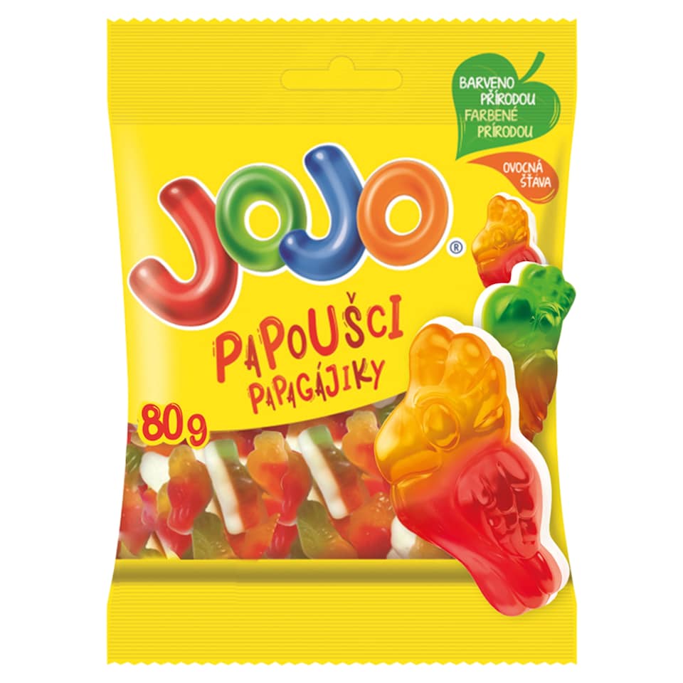 JOJO Papoušci želé bonbóny s ovocnými příchutěmi 80g