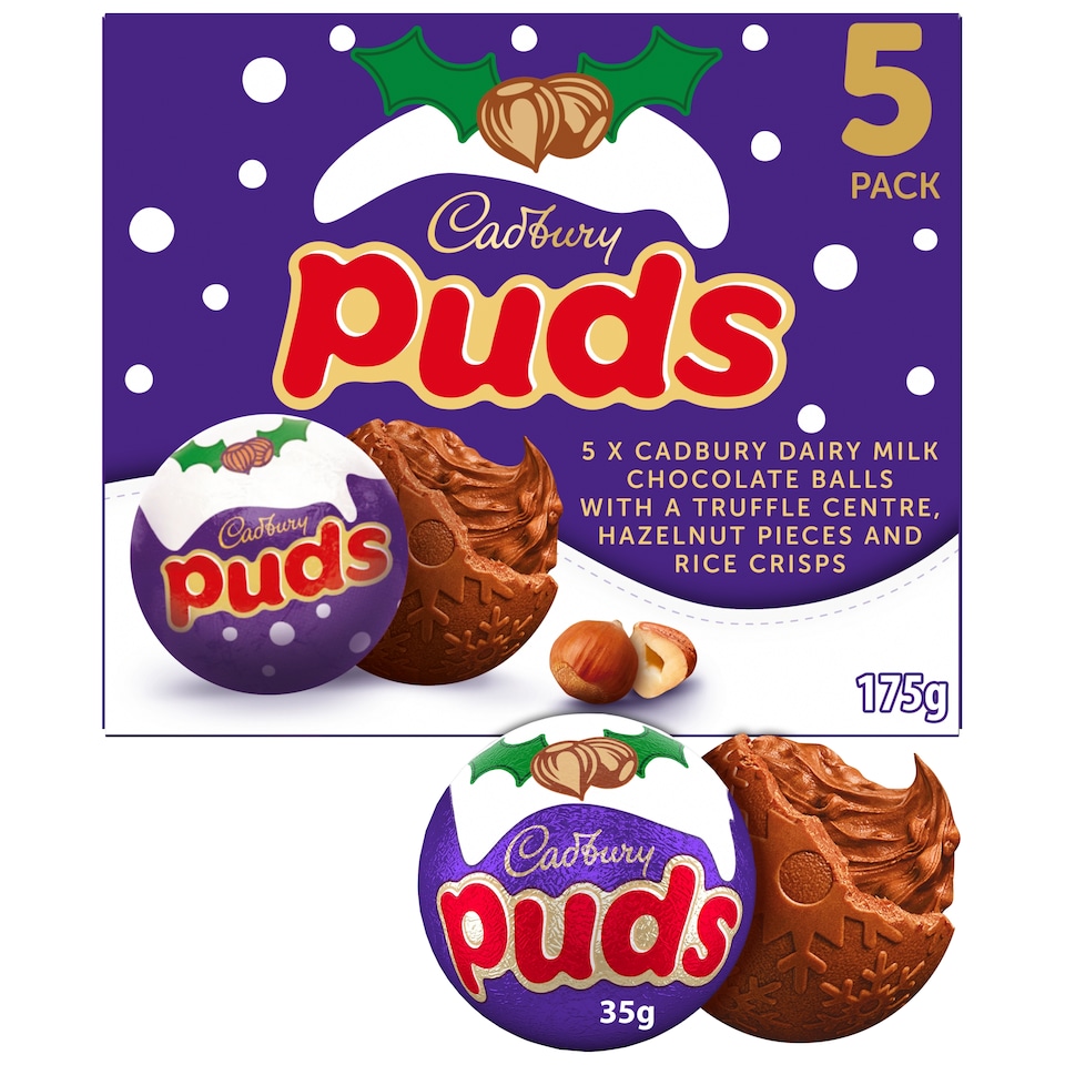 image 1 of Cadbury Dairy Milk Chocolate Xmas Puds 5 Pack 175g