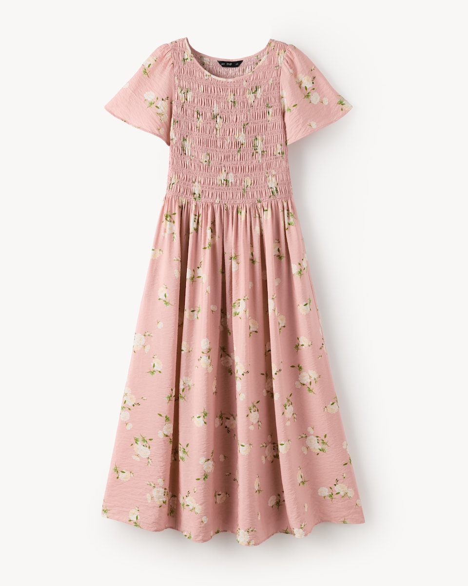 image 1 of F&F Floral Short Sleeved Midi Dress in Pink