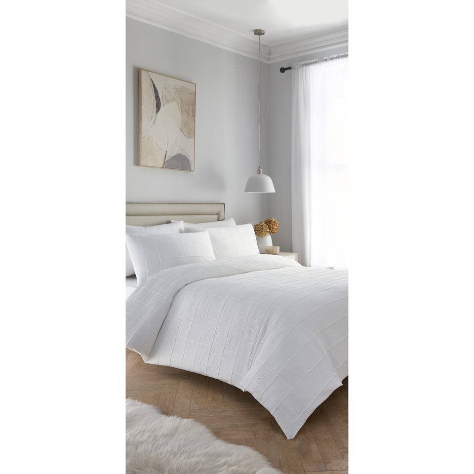 West Park White Grid Duvet Set Superking