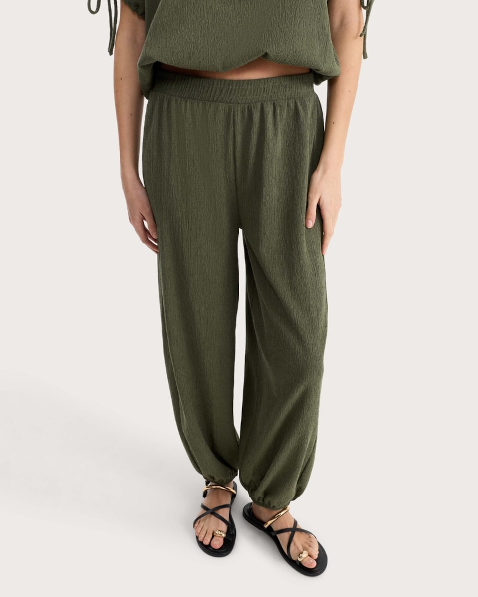 image 1 of F&F Textured Balloon Trousers in Khaki