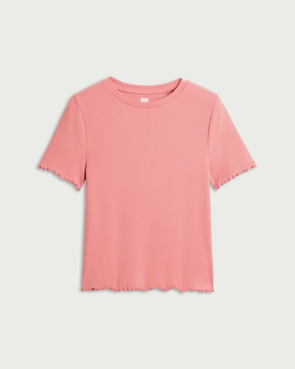 image 1 of F&F Cotton Rich Lettuce Hem T-Shirt in Pink