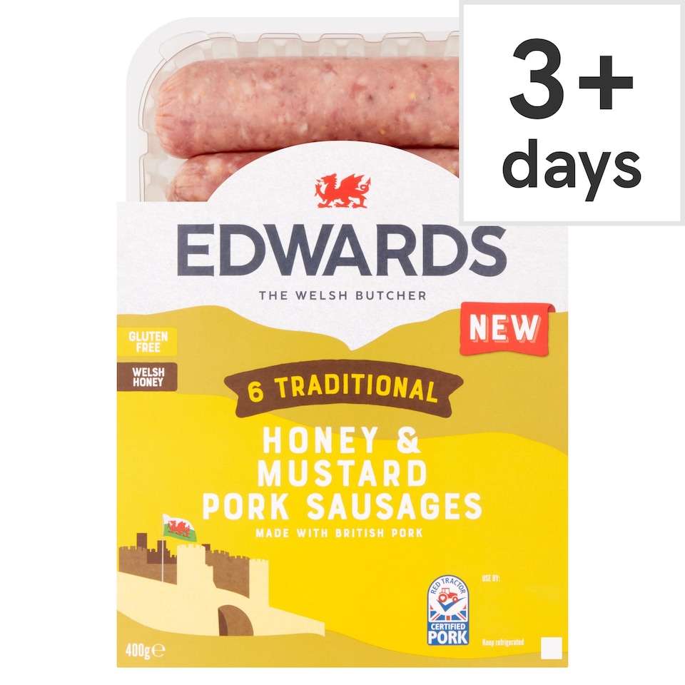 Edwards 6 Honey & Mustard Pork Sausages 400G Tesco Groceries