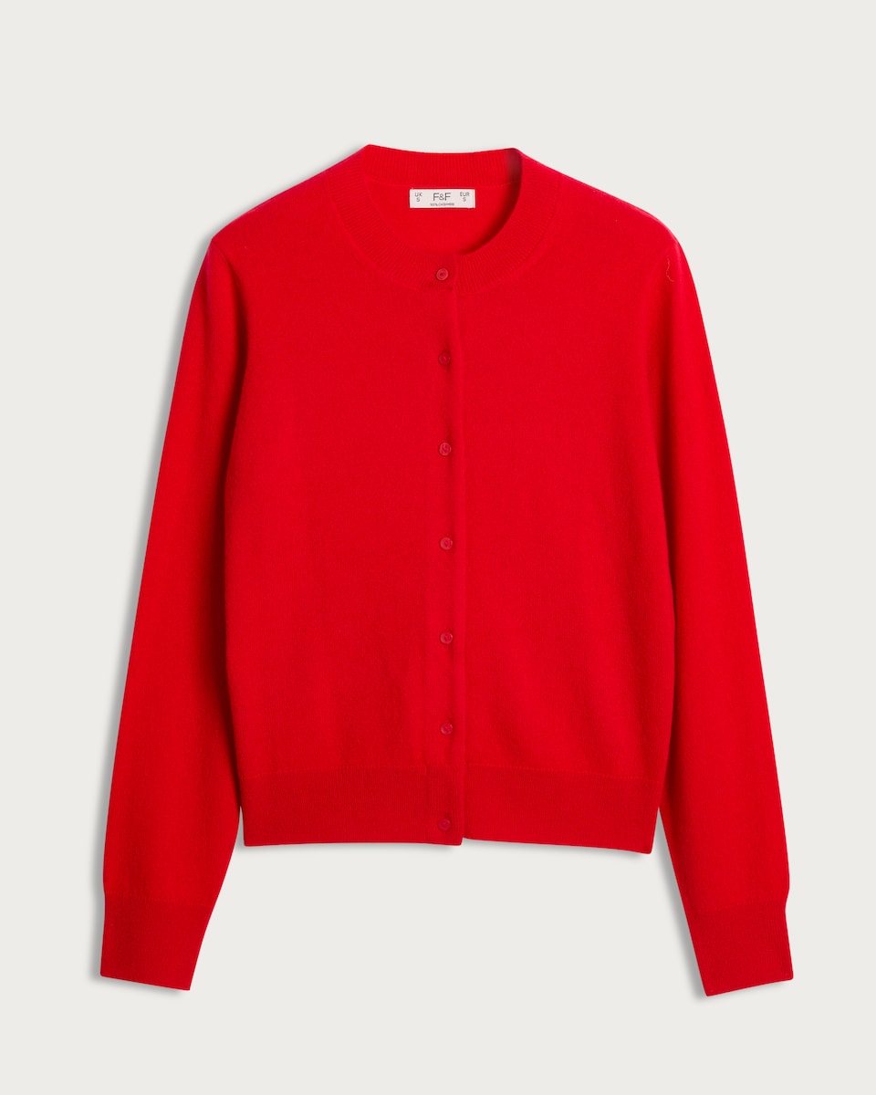 image 1 of F&F Premium Pure Cashmere Button Up Cardigan in Red