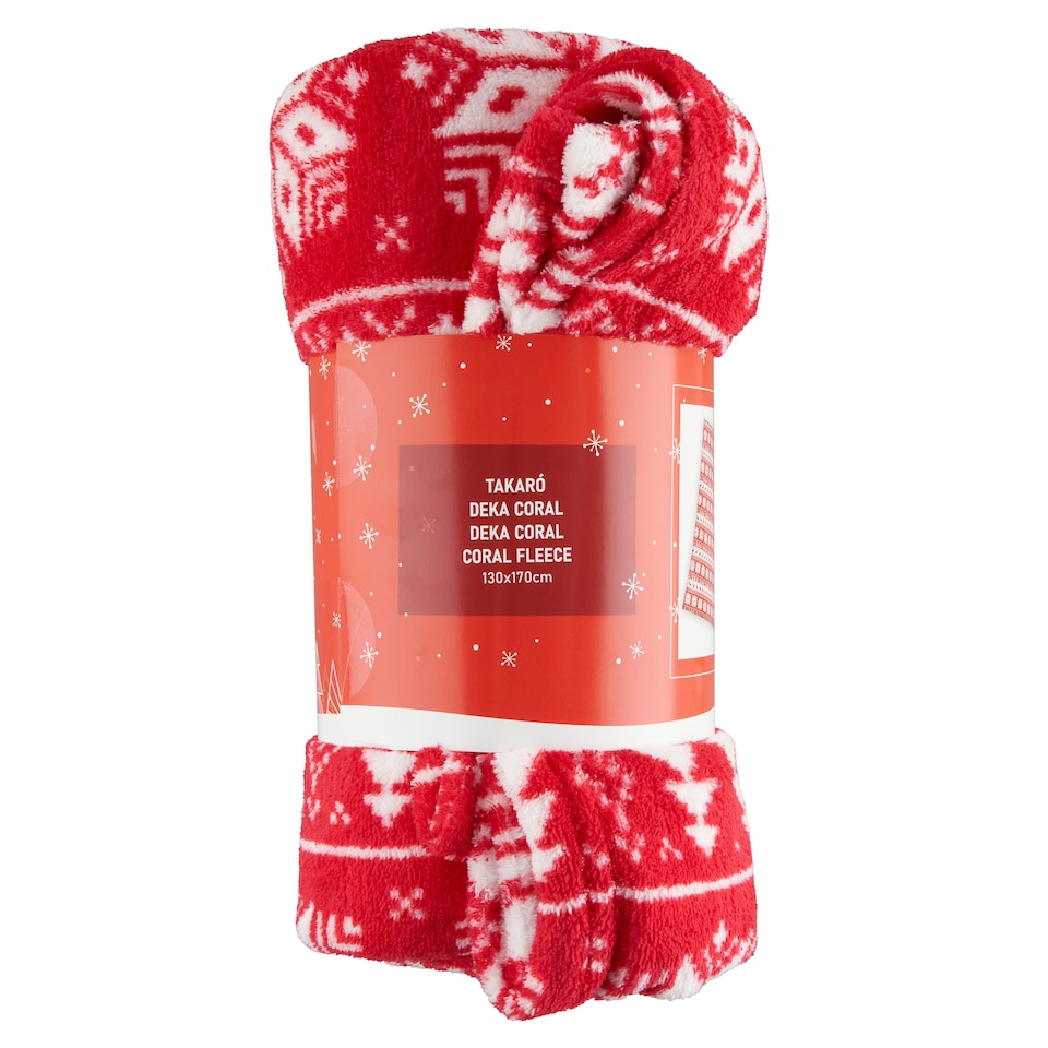 Carbotex piros-fehér mintás gyapjú takaró 130 x 170 cm