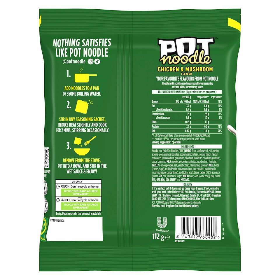 image 1 of Pot Noodle Chicken and Mushroom Instant Noodles 112g