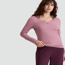 F&F Medium Warmth Thermal Lace Trim Long Sleeved Top in Pink
