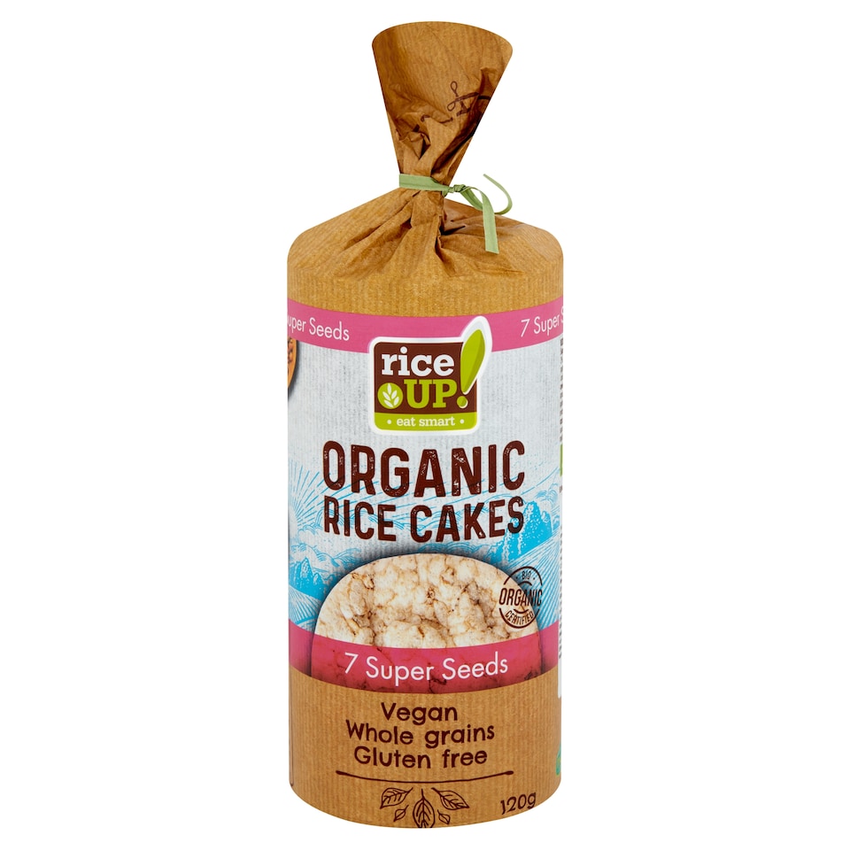 RiceUp! Eat Smart BIO puffasztott teljes kiőrlésű barna rizs szelet szupermagvakkal 120 g  1. kép