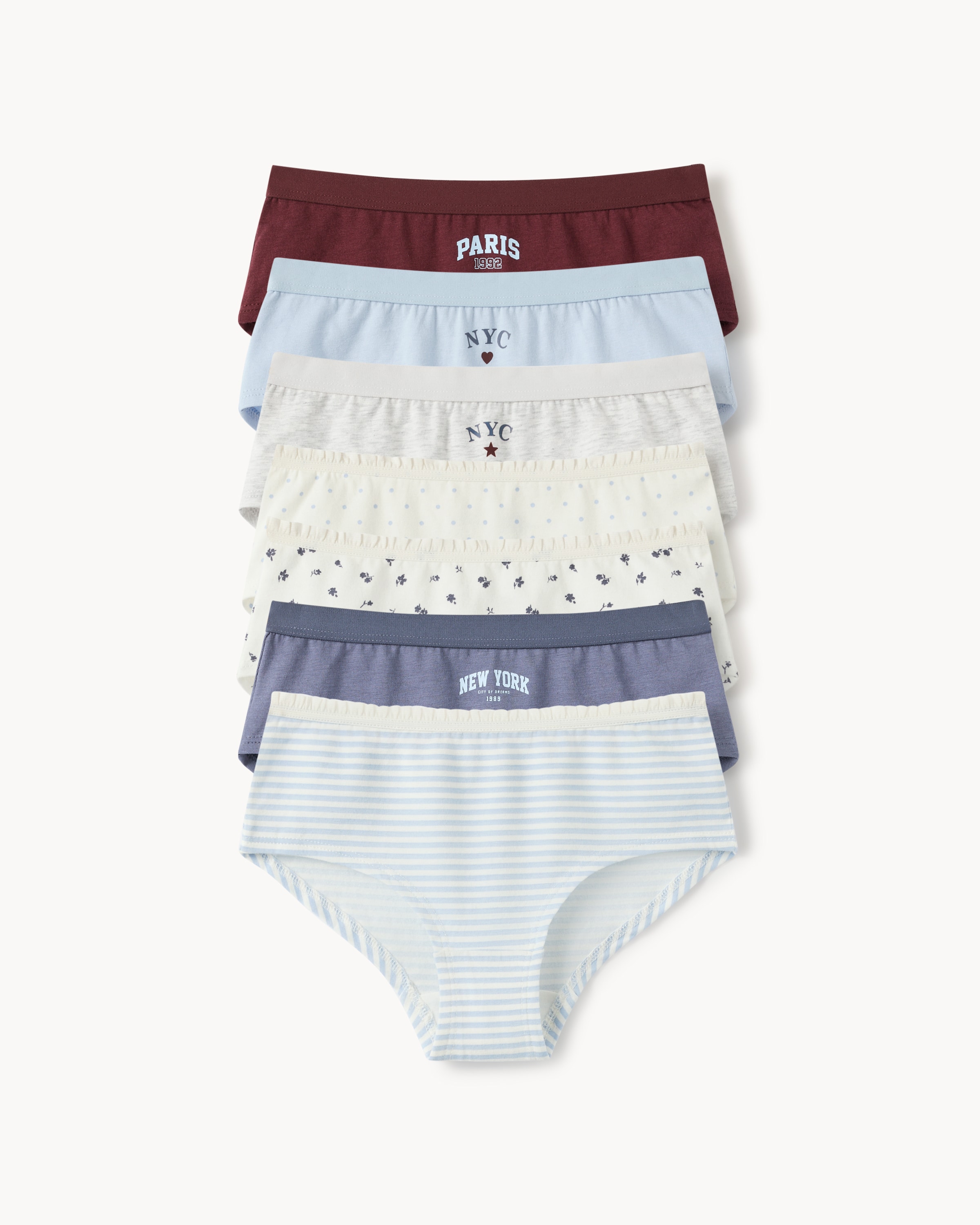 F&F Girls 7-Pack Cotton Rich City Briefs in Multi, 5-6 Years
