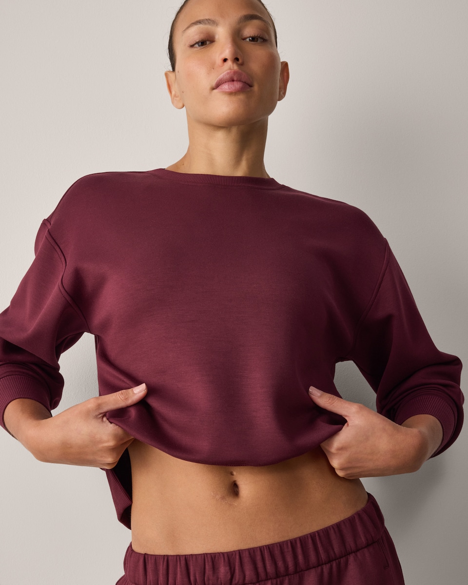 image 1 of F&F Active AFTERCLASS Fleece Lined Sweatshirt in Burgundy