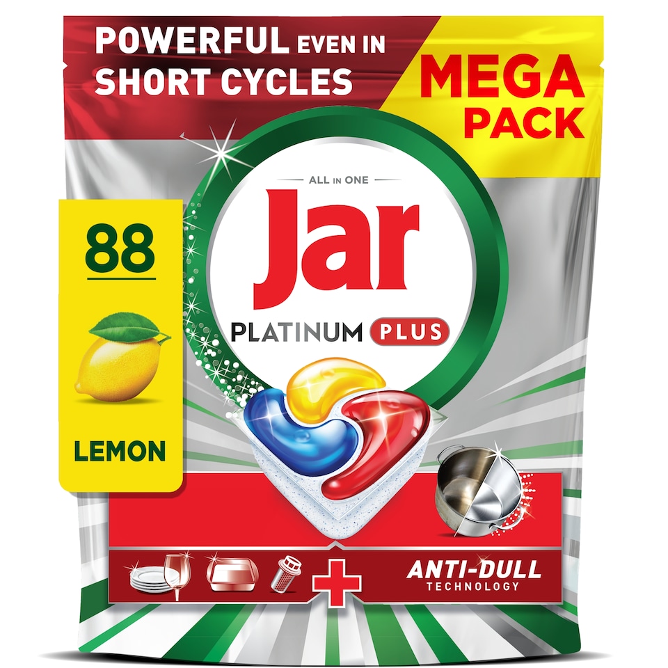 image 1 of Jar Platinum Plus Dishwasher Tablets, Lemon,  88 Capsules,  Powerful Even In Short Cycles