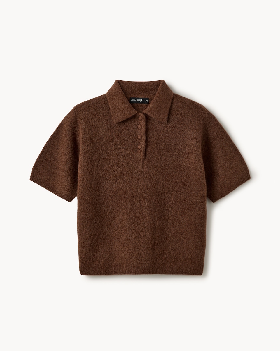 image 1 of F&F Textured Polo Jumper in Brown