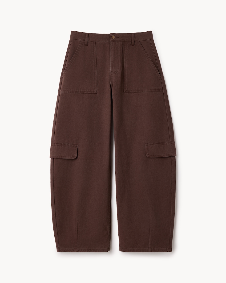 image 1 of F&F Pure Cotton Relaxed Fit Cargo Trousers in Chocolate
