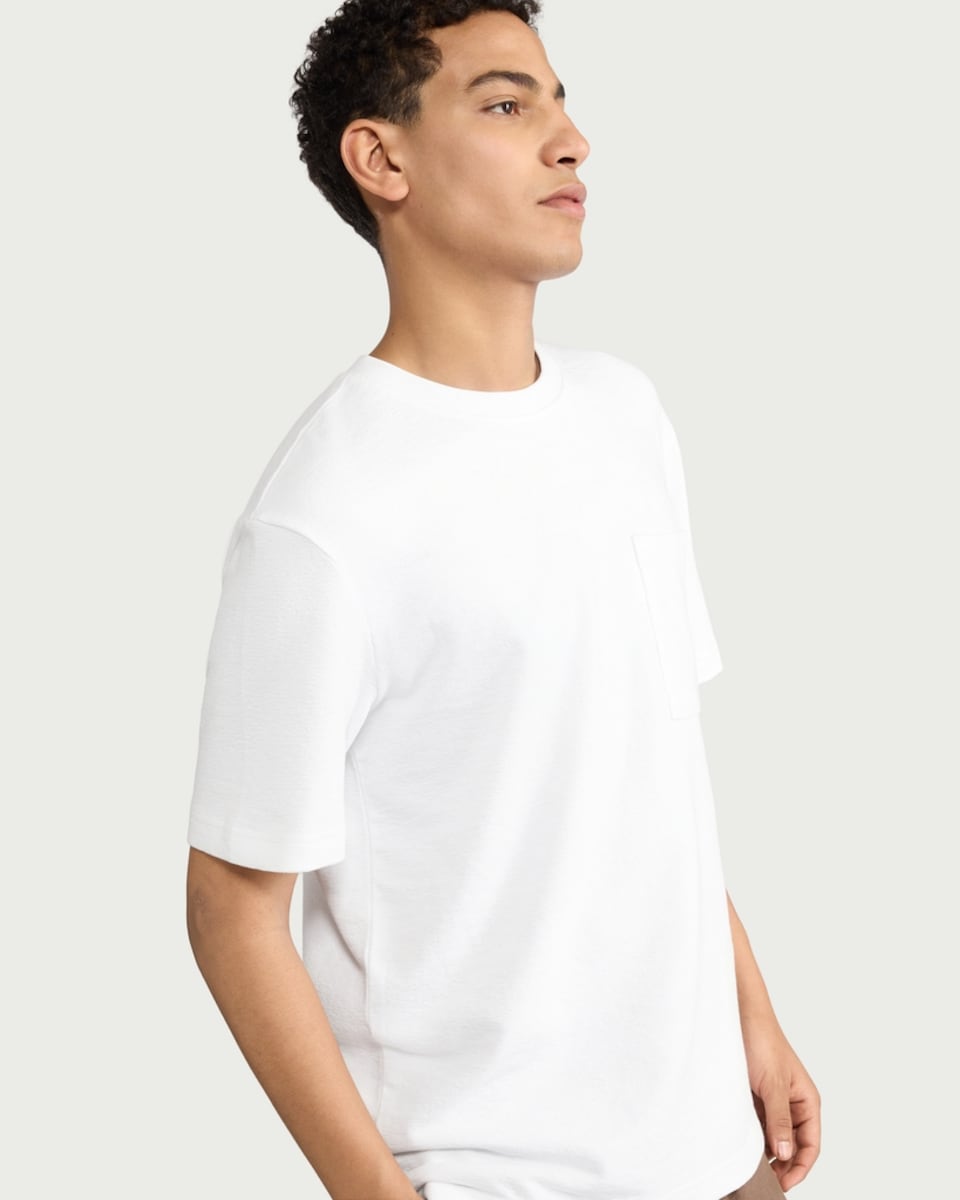 image 1 of F&F Pure Cotton Pocket Oversized Fit T-Shirt in White