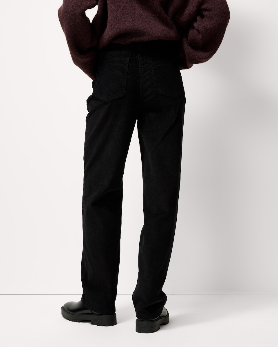 image 1 of F&F Pure Cotton Corduroy Straight Leg Trousers in Black
