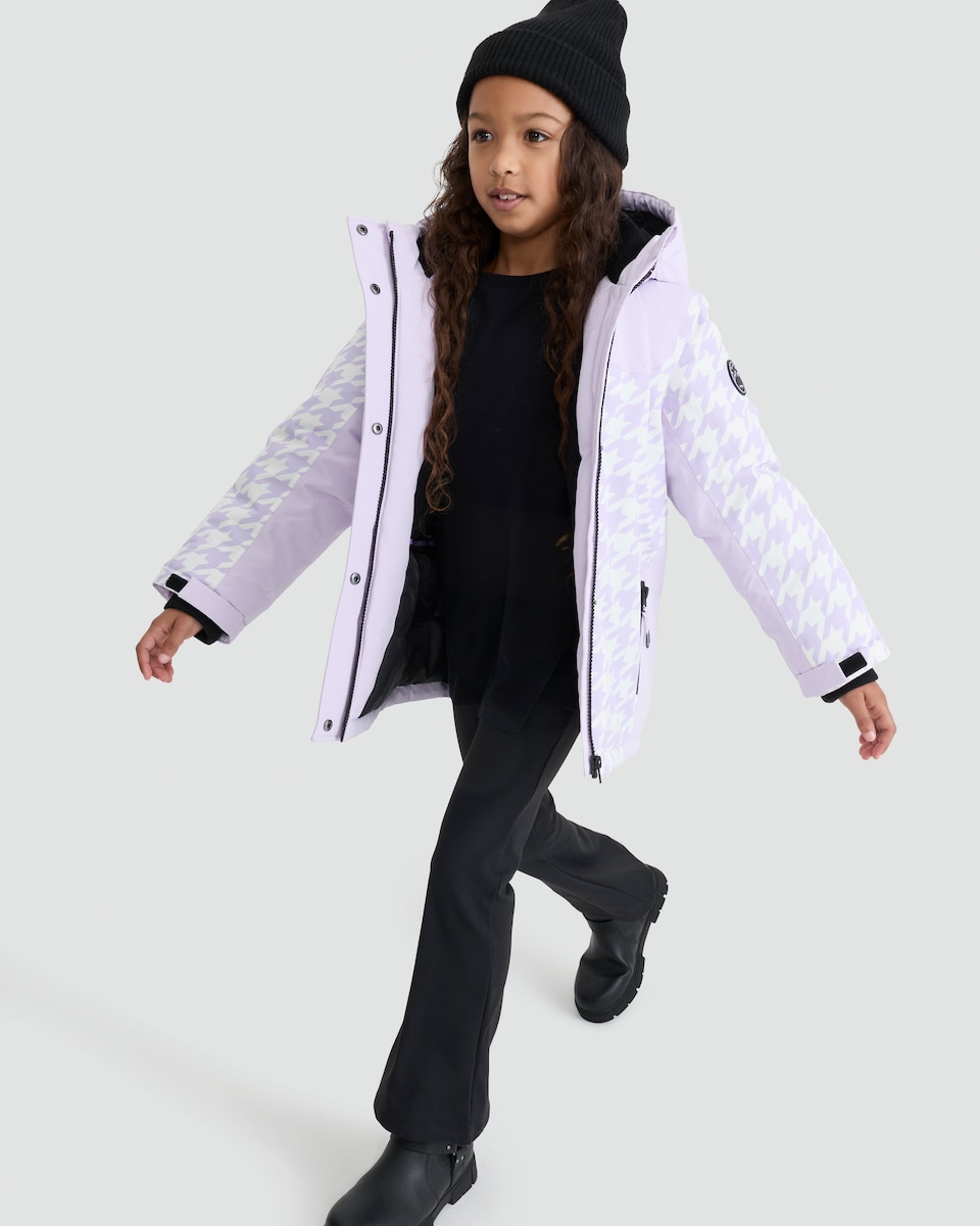 image 1 of F&F Girls Houndstooth Hooded Ski Jacket in Multi