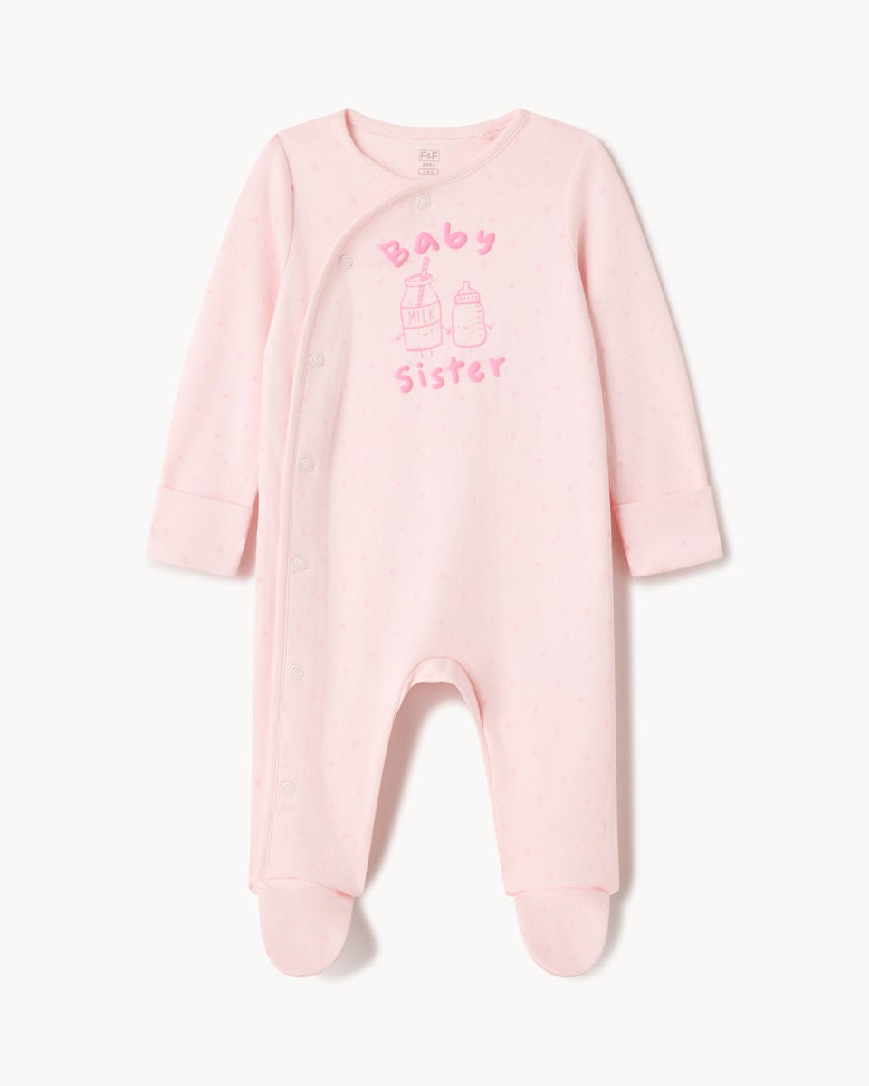 image 1 of F&F Baby Pure Cotton Sister Sleepsuit in Pink