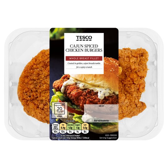 Tesco Cajun Spiced Chicken Burgers 200G Tesco Groceries