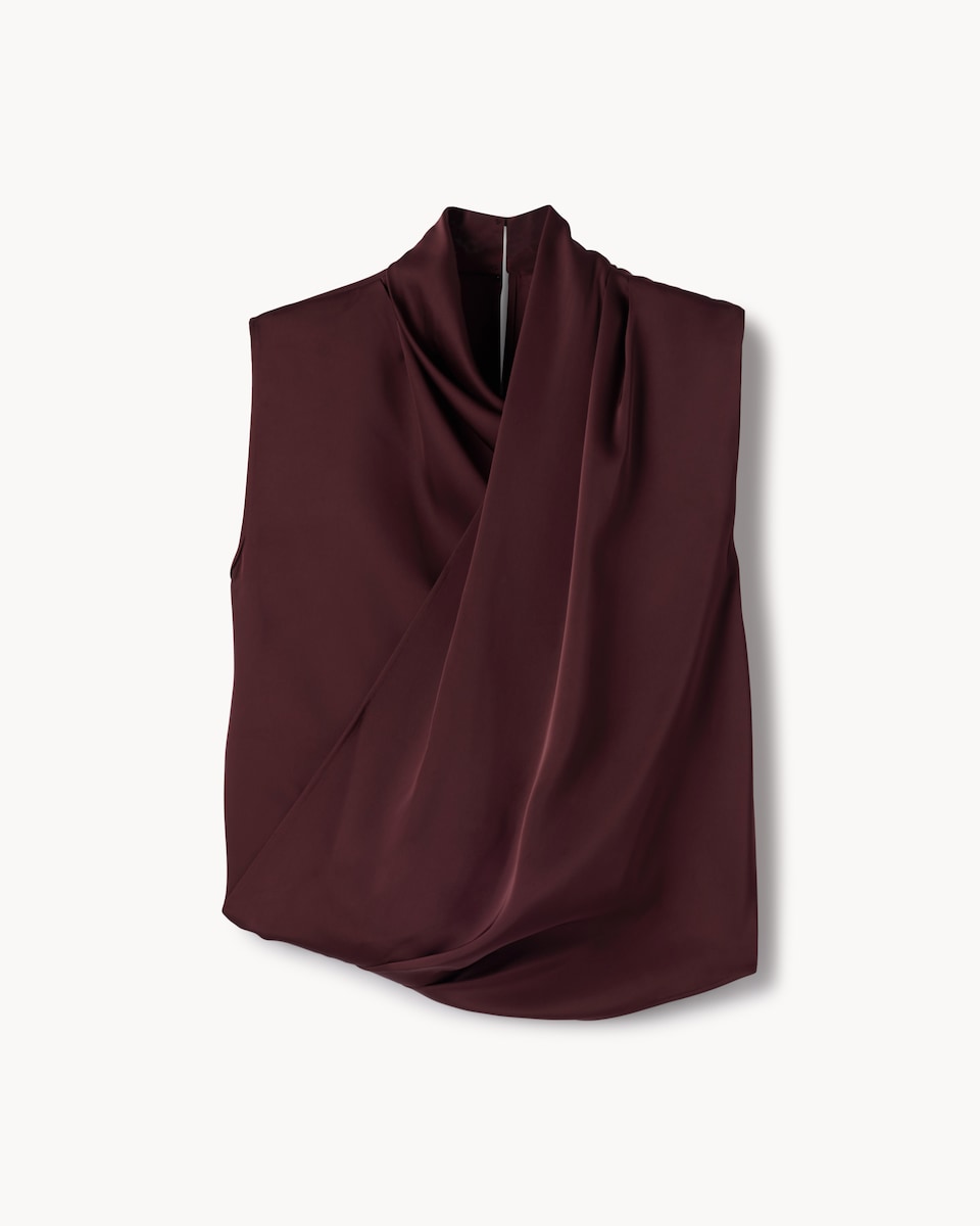 image 1 of F&F Satin Draped Blouse in Burgundy