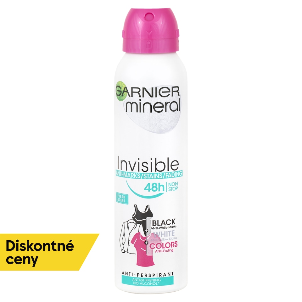 GARNIER MINERAL QUICK DRY Invisible BLACK WHITE COLORS 48 h FRESH ALOE, antiperspirant v spreji