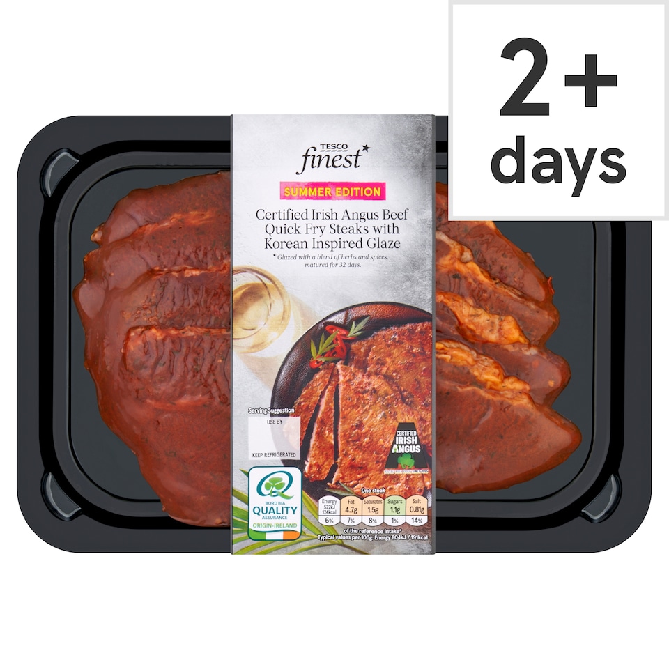 Tesco Finest Certified Irish Angus Beef Quick Fry Steak with Korean inspired glaze 360g