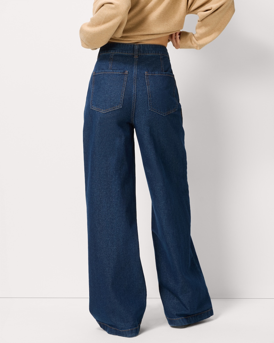 image 1 of F&F Seam Front Wide Leg Jeans in Navy