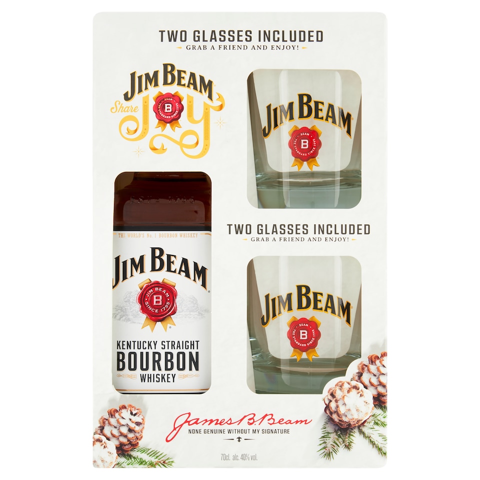Jim Beam White Whiskey 0.7L + 2 Glasses