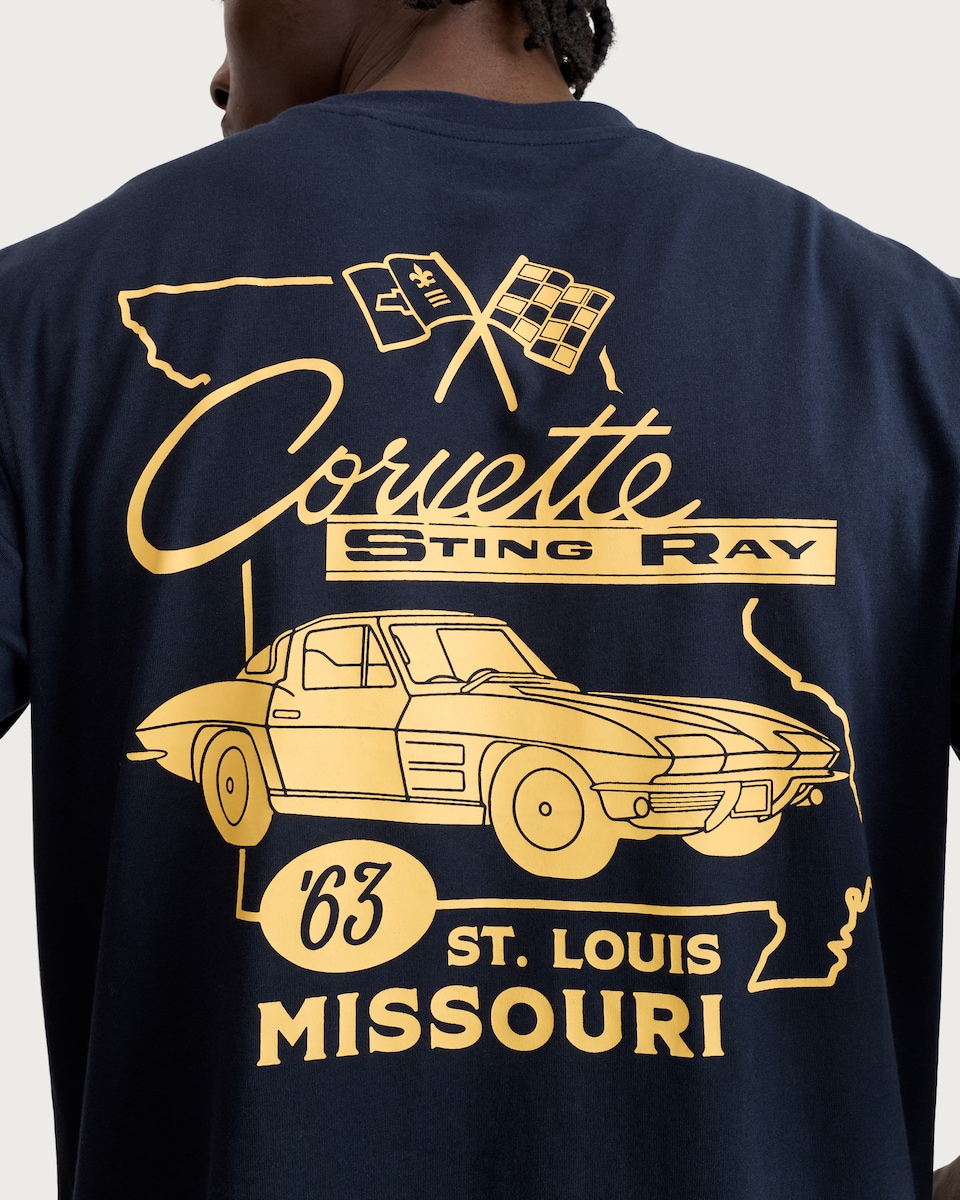 image 1 of Corvette Pure Cotton Relaxed Fit T-Shirt in Navy