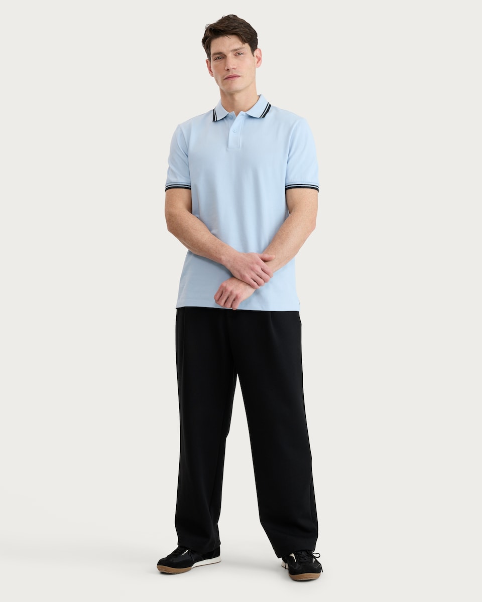 image 1 of F&F Cotton Rich Tipped Short Sleeved Polo Shirt in Blue
