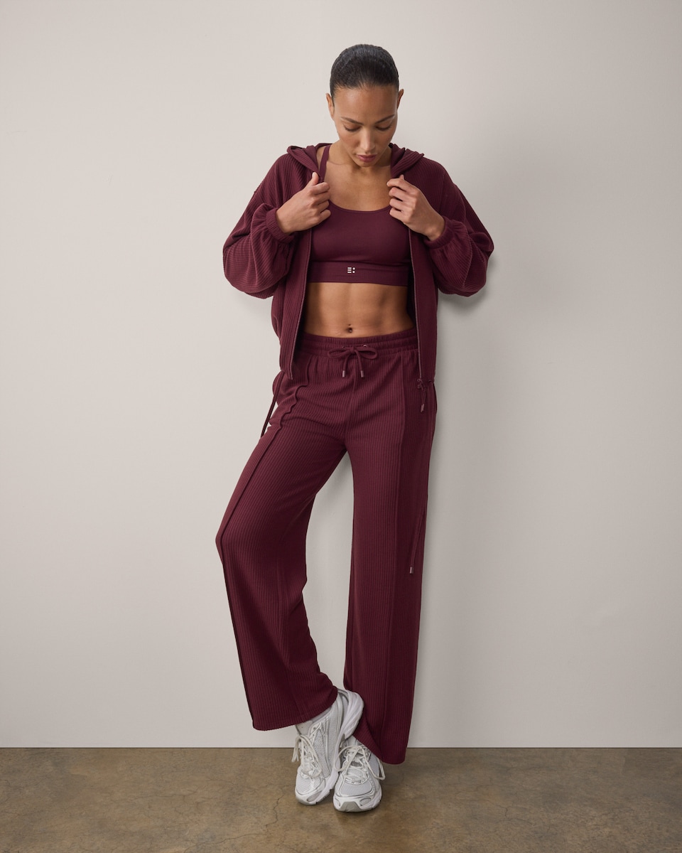 image 1 of F&F Active AFTERCLASS Ribbed Wide Leg Joggers in Brown